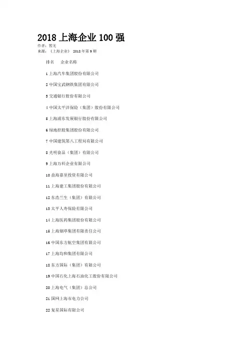 2018上海企业100强