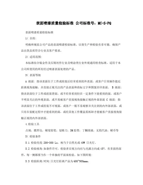 表面喷漆质量检验标准公司标准号：MC-S-PQ