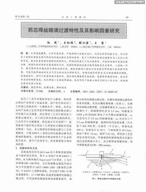 药芯焊丝熔滴过渡特性及其影响因素研究