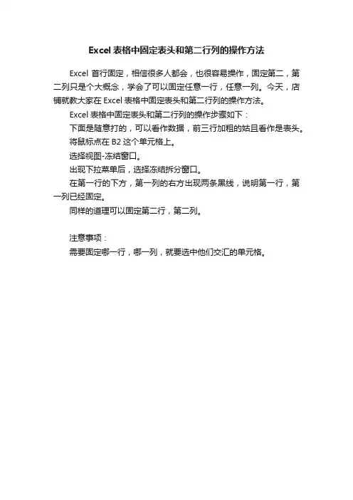 Excel表格中固定表头和第二行列的操作方法