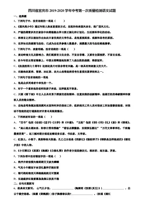 四川省宜宾市2019-2020学年中考第一次质量检测语文试题含解析