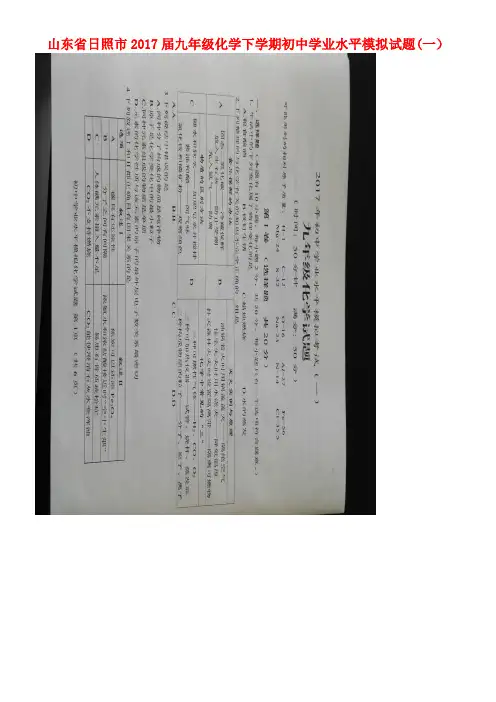 初中化学学业水平模拟试题(一)(扫描版)(2021年整理)