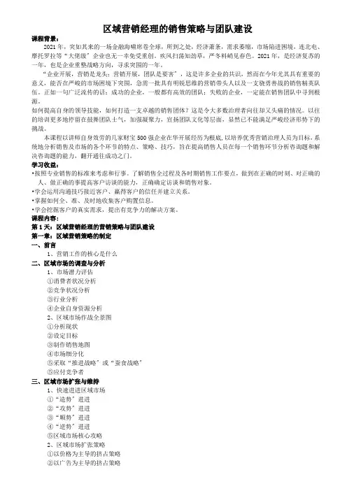 区域营销经理的销售策略与团队建设