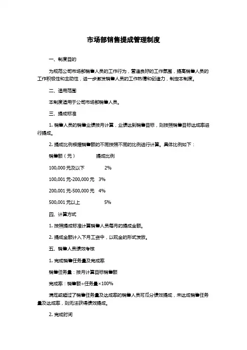 市场部销售提成管理制度