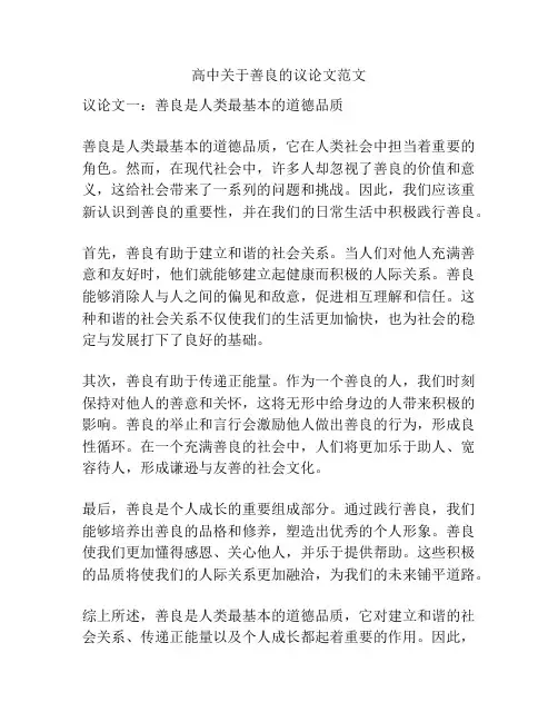 高中关于善良的议论文范文