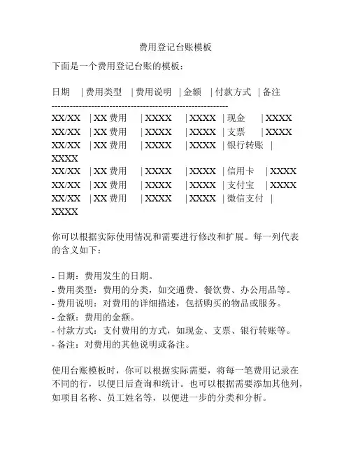 费用登记台账模板