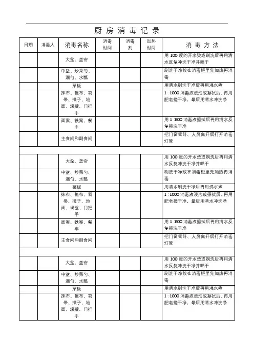 XX幼儿园厨房消毒记录