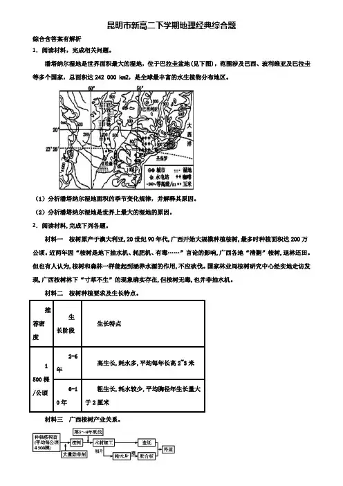 昆明市新高二下学期地理经典综合题含解析