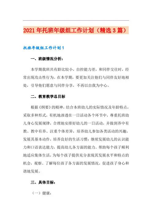 2021年托班年级组工作计划(精选3篇)