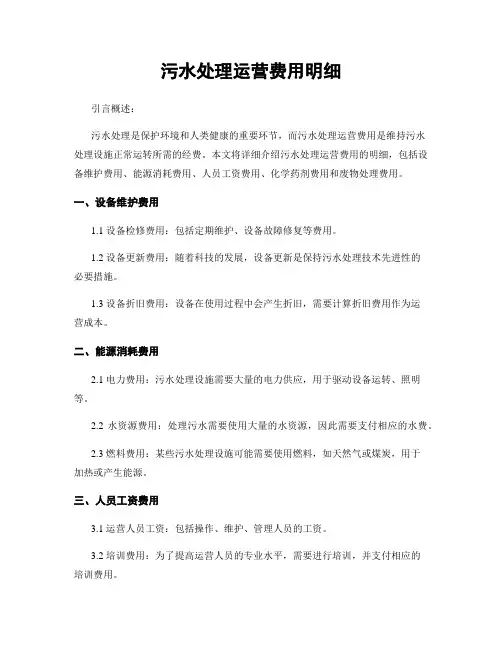 污水处理运营费用明细