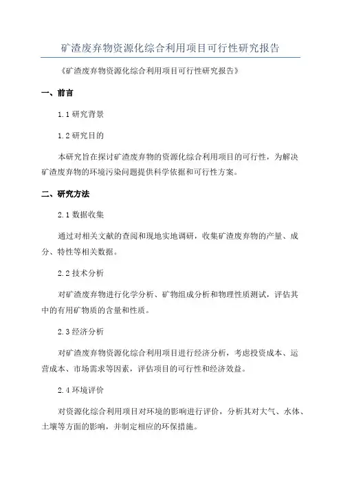 矿渣废弃物资源化综合利用项目可行性研究报告