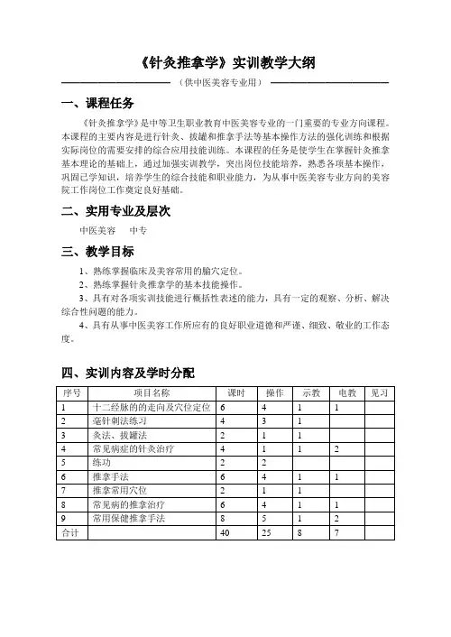 中医美容专业《针推》实训教学大纲