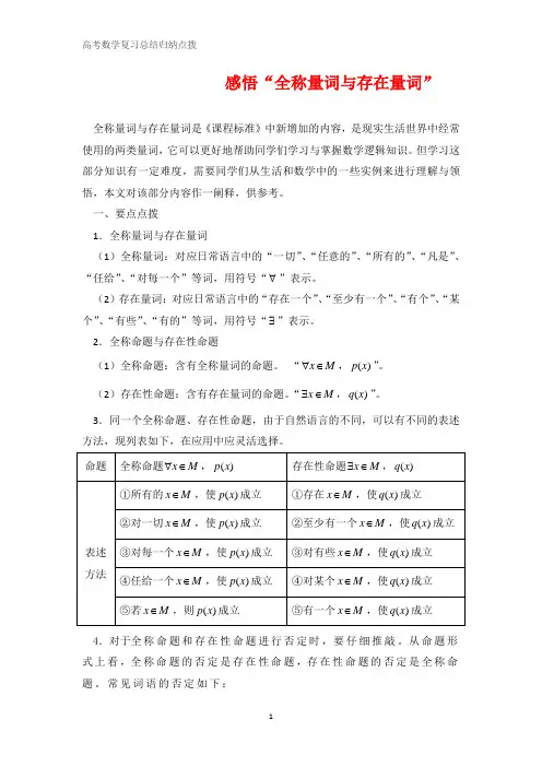 高中数学总结归纳 感悟“全称量词与存在量词”
