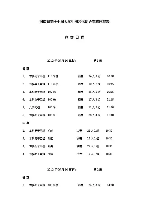 河南省第十七届大学生田径运动会竞赛日程表