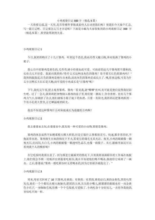 小鸡观察日记300字(精选5篇) 