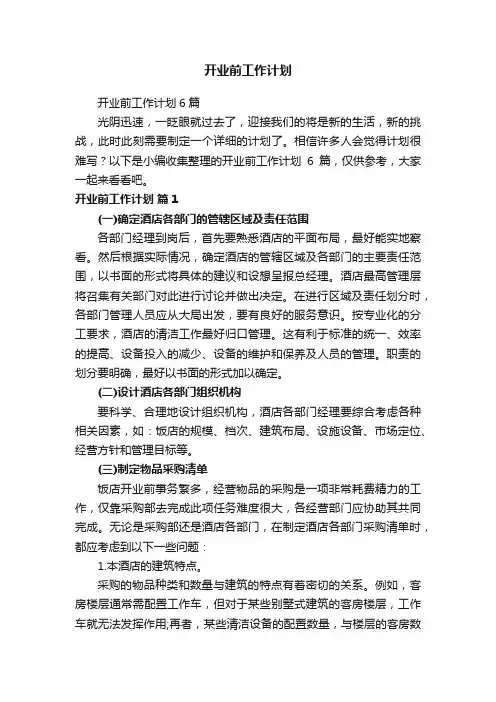 开业前工作计划