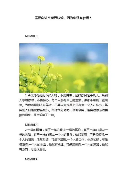不要向这个世界认输，因为你还有梦想！