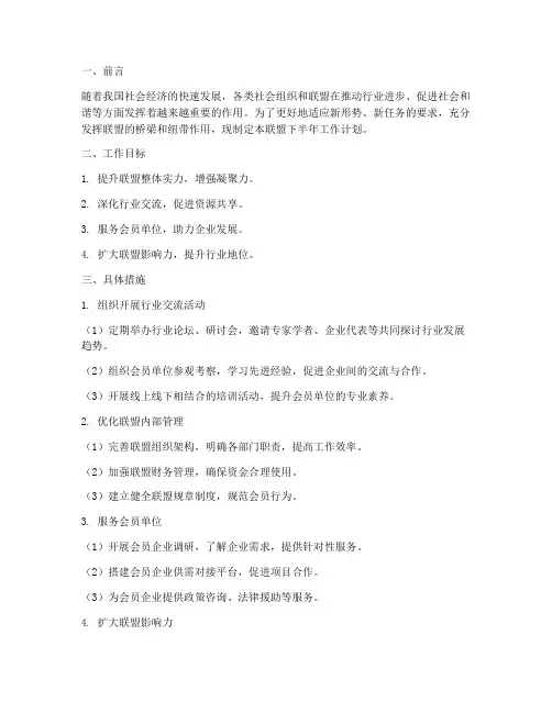 联盟下半年工作计划