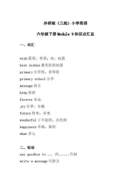 外研版(三起)小学英语六年级下册Module 9 知识点汇总