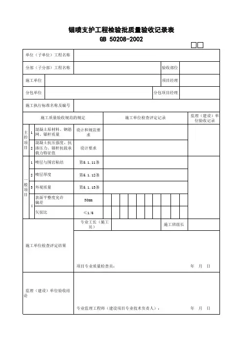 锚喷支护工程检验批质量验收记录表