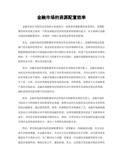 金融市场的资源配置效率