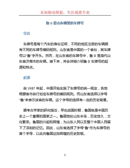 鲁D是山东哪里的车牌号