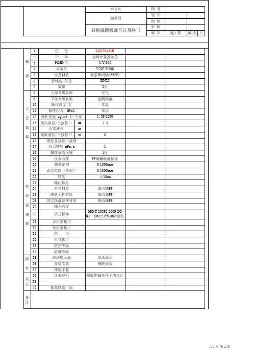 仪表规格书模板-磁翻板液位计