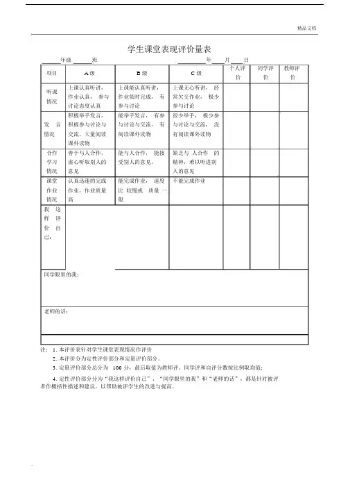 学生课堂表现评价表.docx