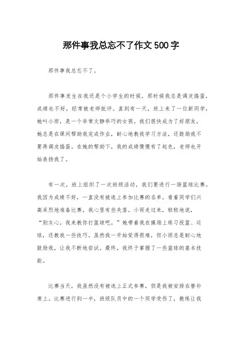 那件事我总忘不了作文500字