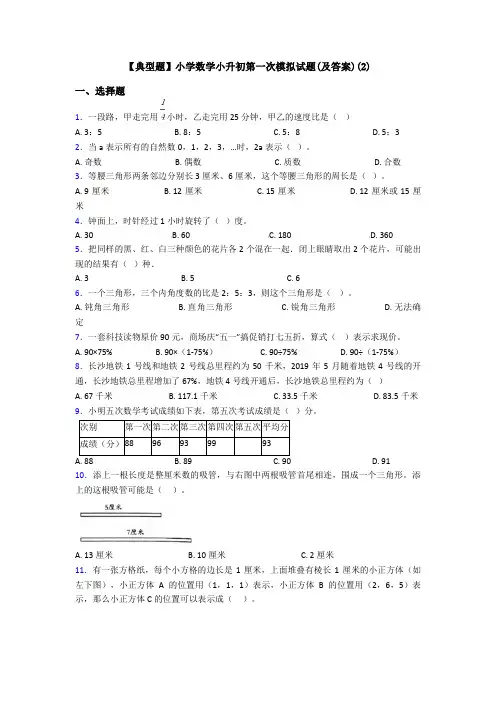 【典型题】小学数学小升初第一次模拟试题(及答案)(2)