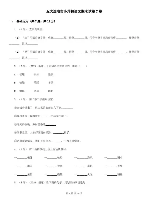 五大连池市小升初语文期末试卷C卷
