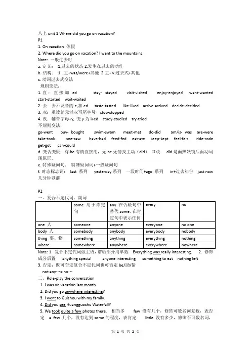人教版八年级上英语人一单元重点知识点整理