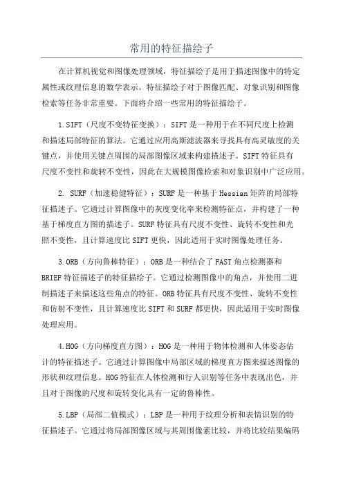 常用的特征描绘子