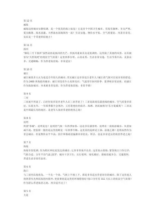 最适合穷人养老的城市排名
