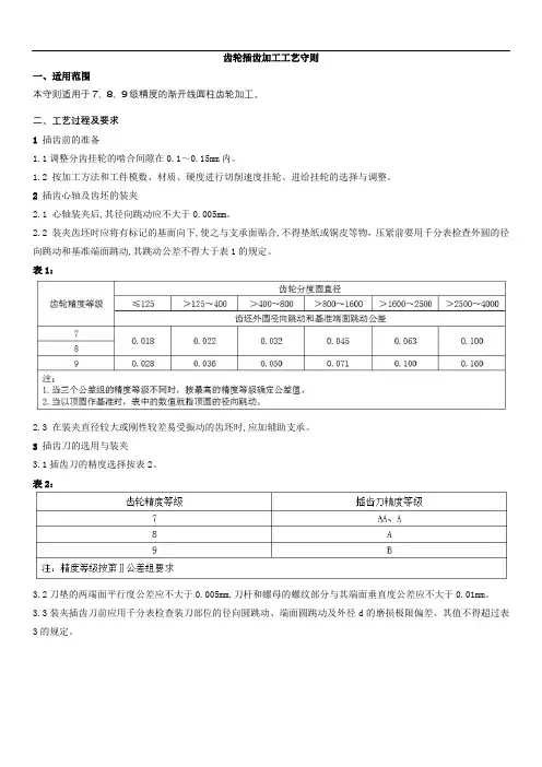 齿轮插齿加工工艺守则
