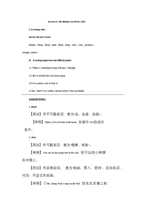 冀教版英语九年级全册_Lesson 15 My Helmet Saved My Life!教案