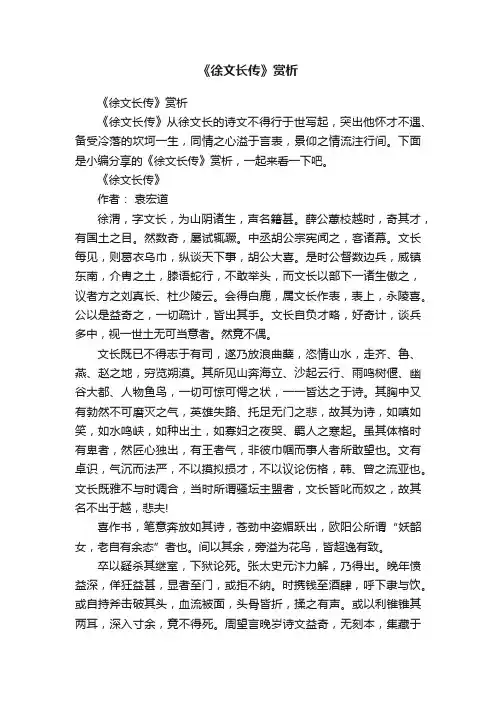 《徐文长传》赏析