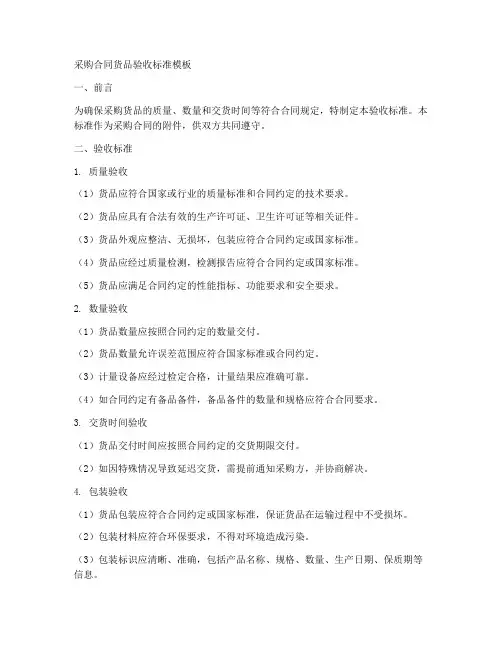 采购合同货品验收标准模板