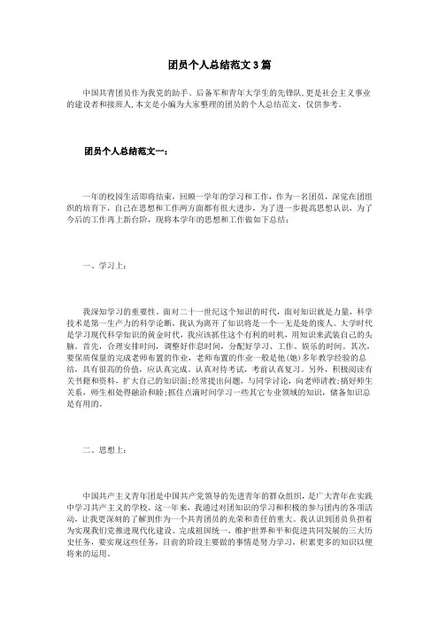 团员个人总结范文3篇