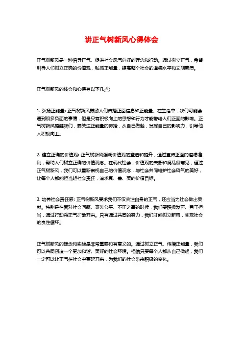 讲正气树新风心得体会