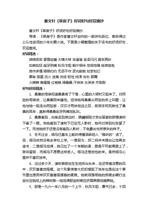 曹文轩《草房子》好词好句好段摘抄