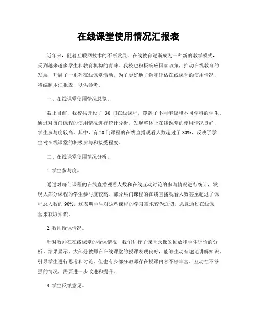 在线课堂使用情况汇报表