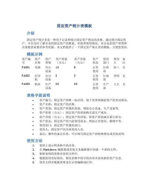 固定资产统计表模板