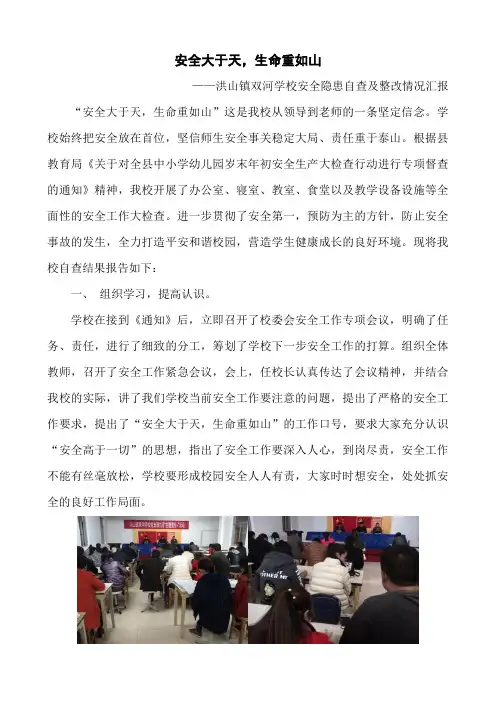 洪山镇双河学校安全隐患自查报告