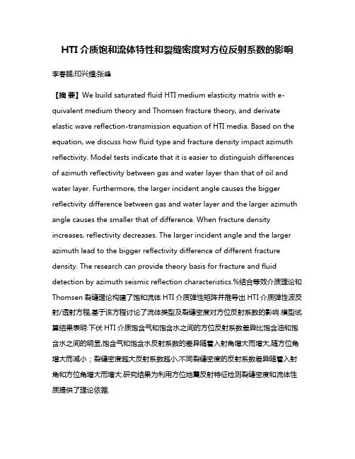 HTI介质饱和流体特性和裂缝密度对方位反射系数的影响