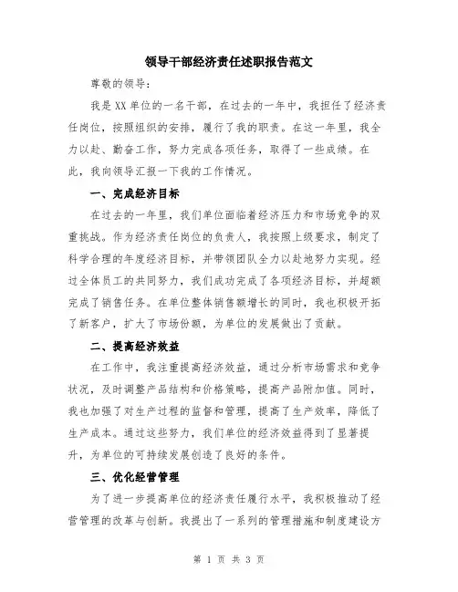 领导干部经济责任述职报告范文
