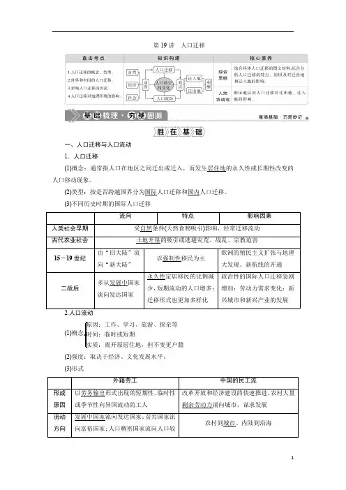 2021版高考地理(鲁教版)：第19讲 人口迁移含答案