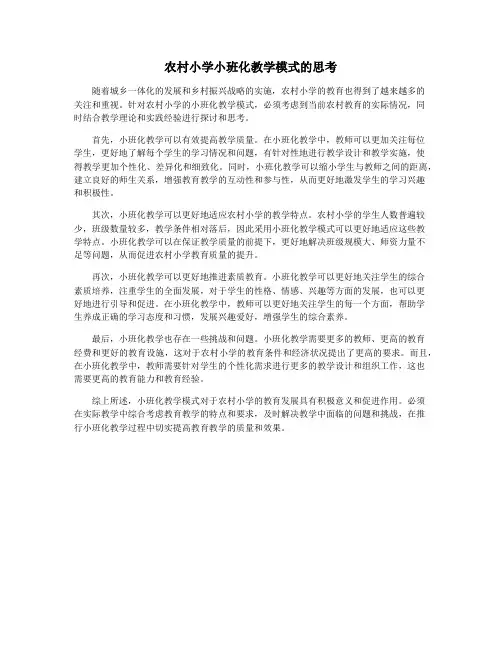 农村小学小班化教学模式的思考