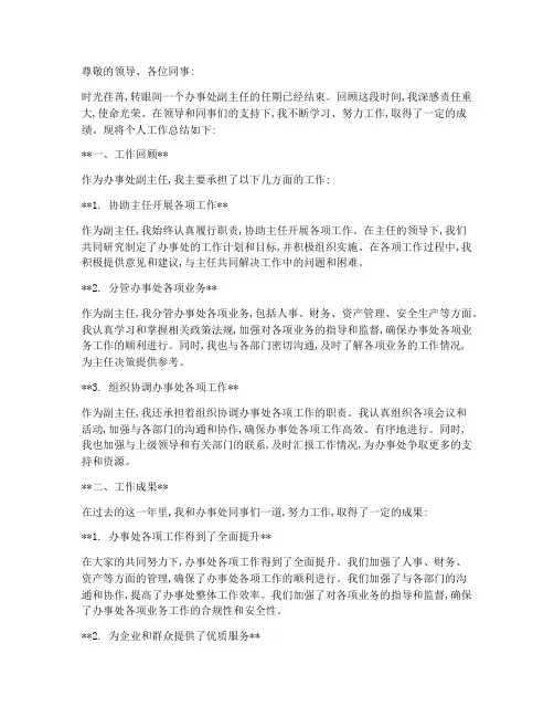 办事处副主任个人工作总结