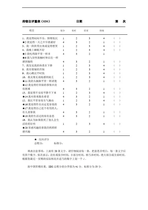 焦虑抑郁自评量表